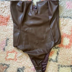 Zara brown faux leather strapless bodysuit